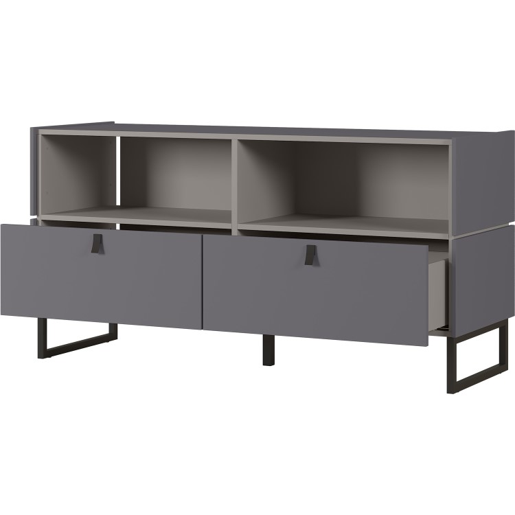 Mamiko Small Grey TV Unit with 2 Drawers & Open Shelves