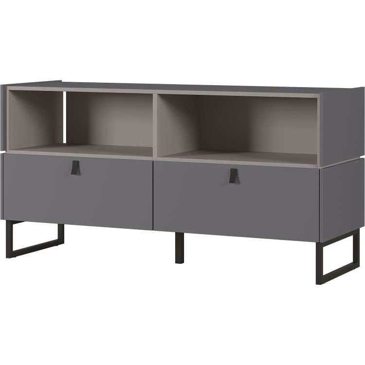 Mamiko Small Grey TV Unit with 2 Drawers & Open Shelves