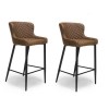 Set of 2 Brown Antique Faux Leather Bar Stools with Backs - 72 cm