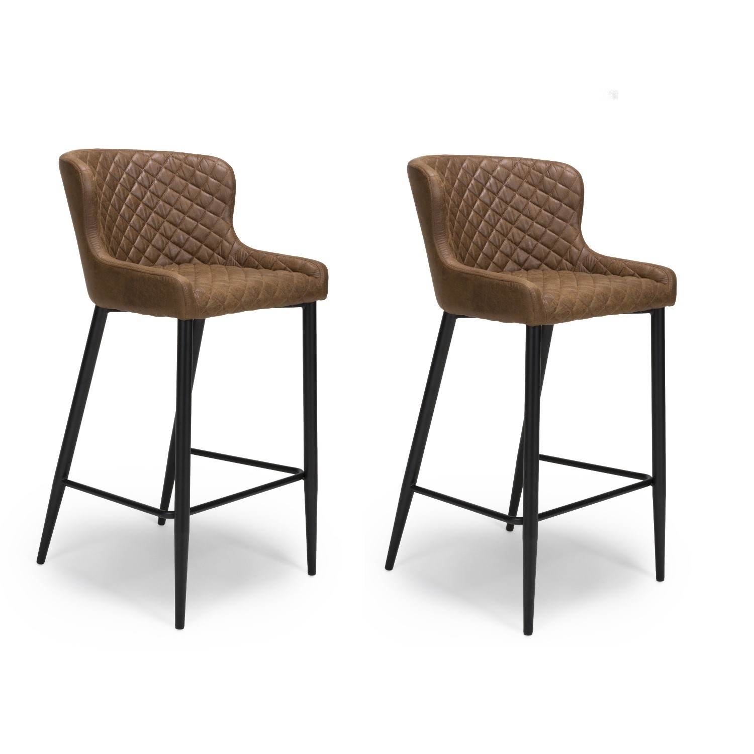Photo of Set of 2 brown antique faux leather bar stools with backs - 72 cm