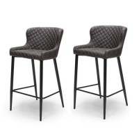 GRADE A1 - Set of 2 Grey Faux Leather Bar Stools - 72 cm