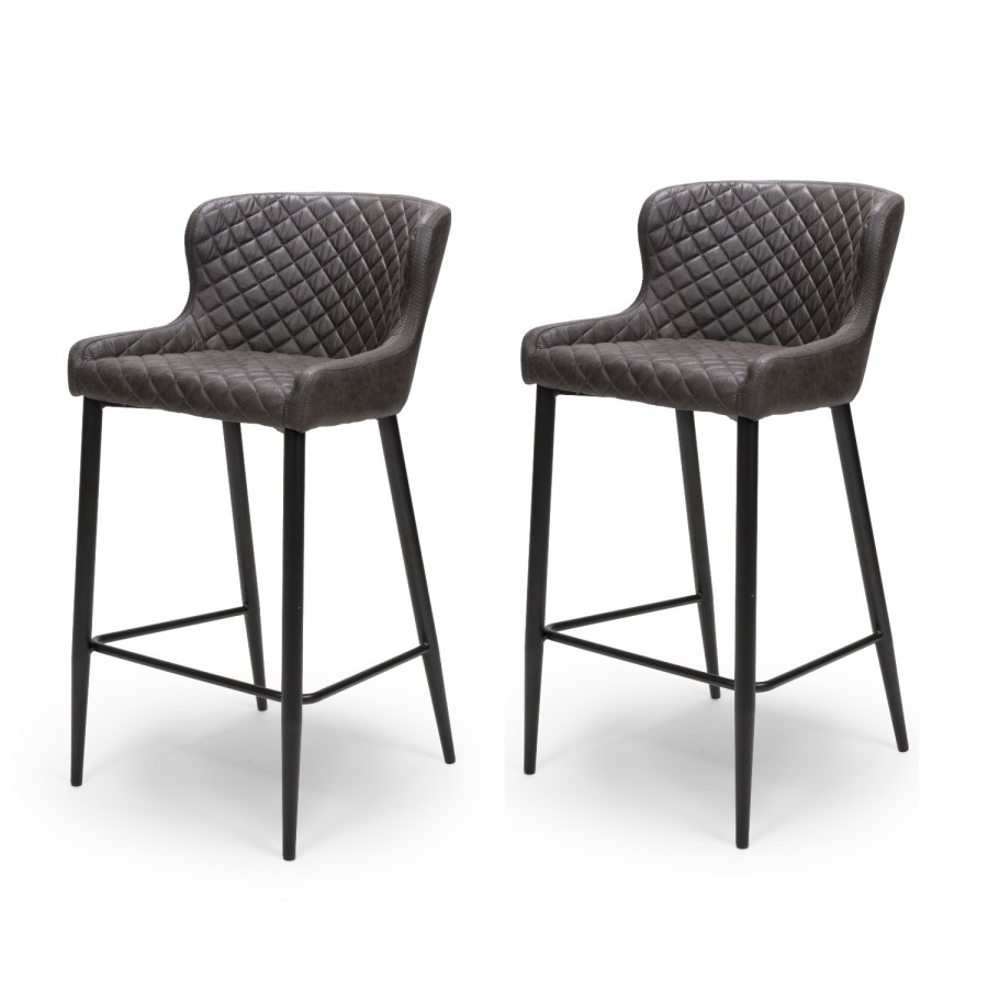 GRADE A1 - Set of 2 Grey Faux Leather Bar Stools - 72 cm