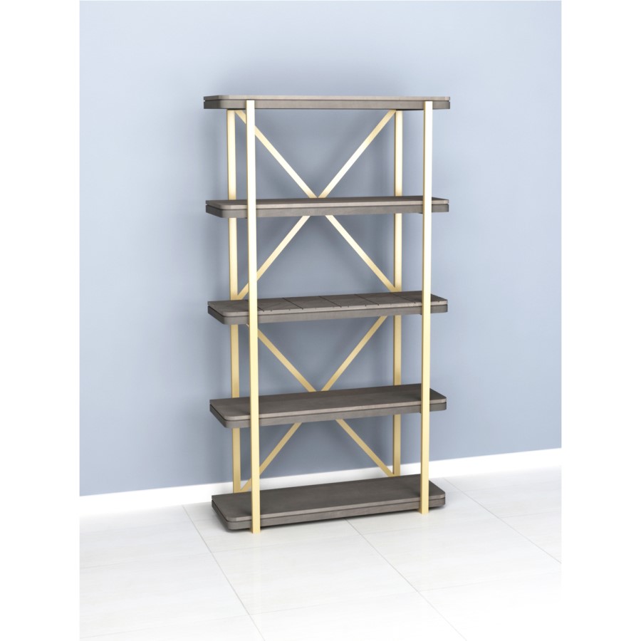 Tall Grey and Gold Open Bookcase - Alice