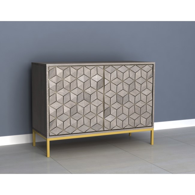GRADE A1 - Grey Wash Sideboard with Gold Legs and 2 Doors - Alice