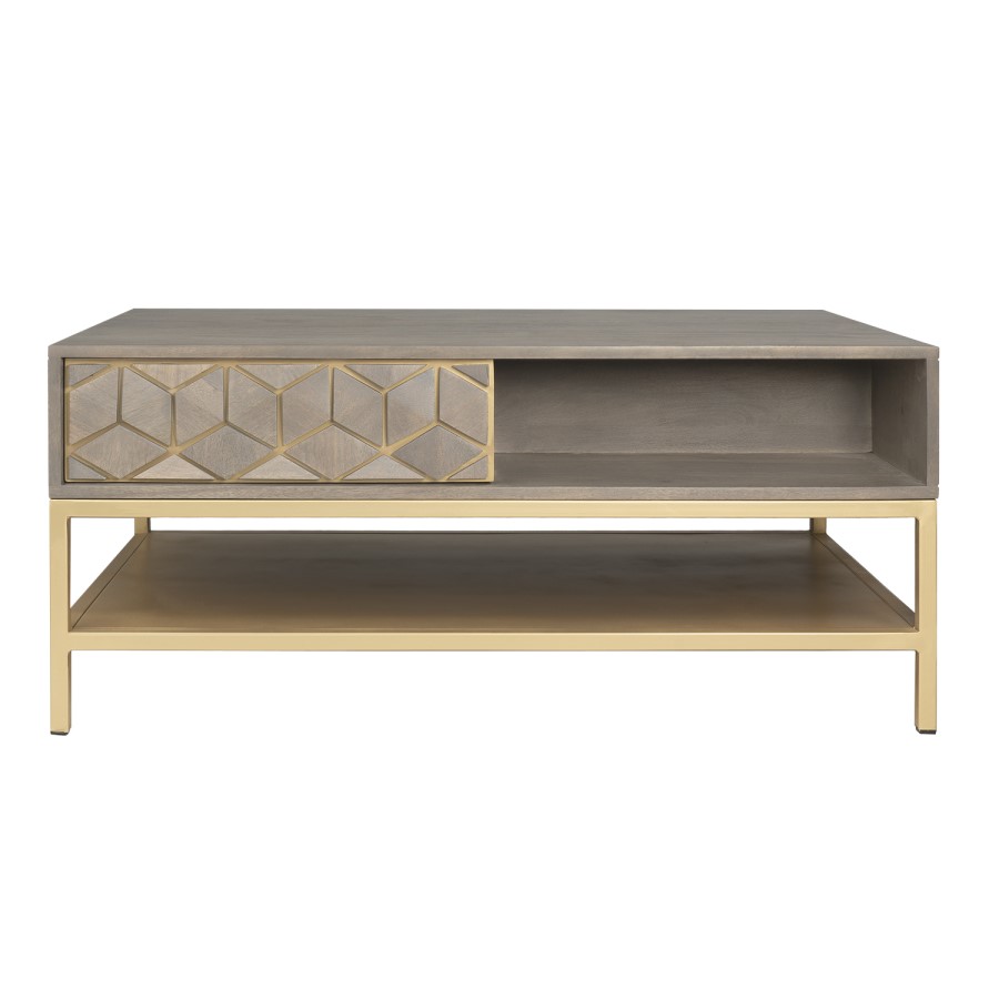 Small Grey Mango Wood Coffee Table with Drawers - Alice