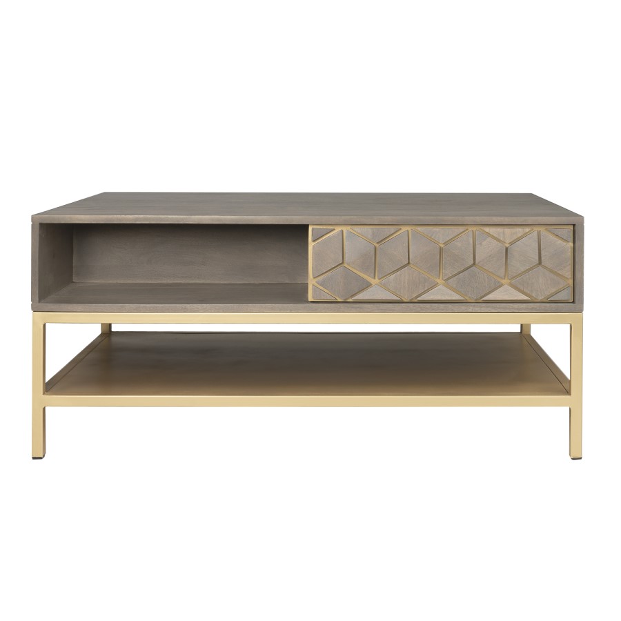 Small Grey Mango Wood Coffee Table with Drawers - Alice