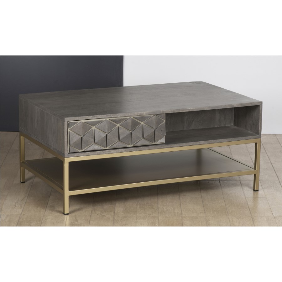 Small Grey Mango Wood Coffee Table with Drawers - Alice