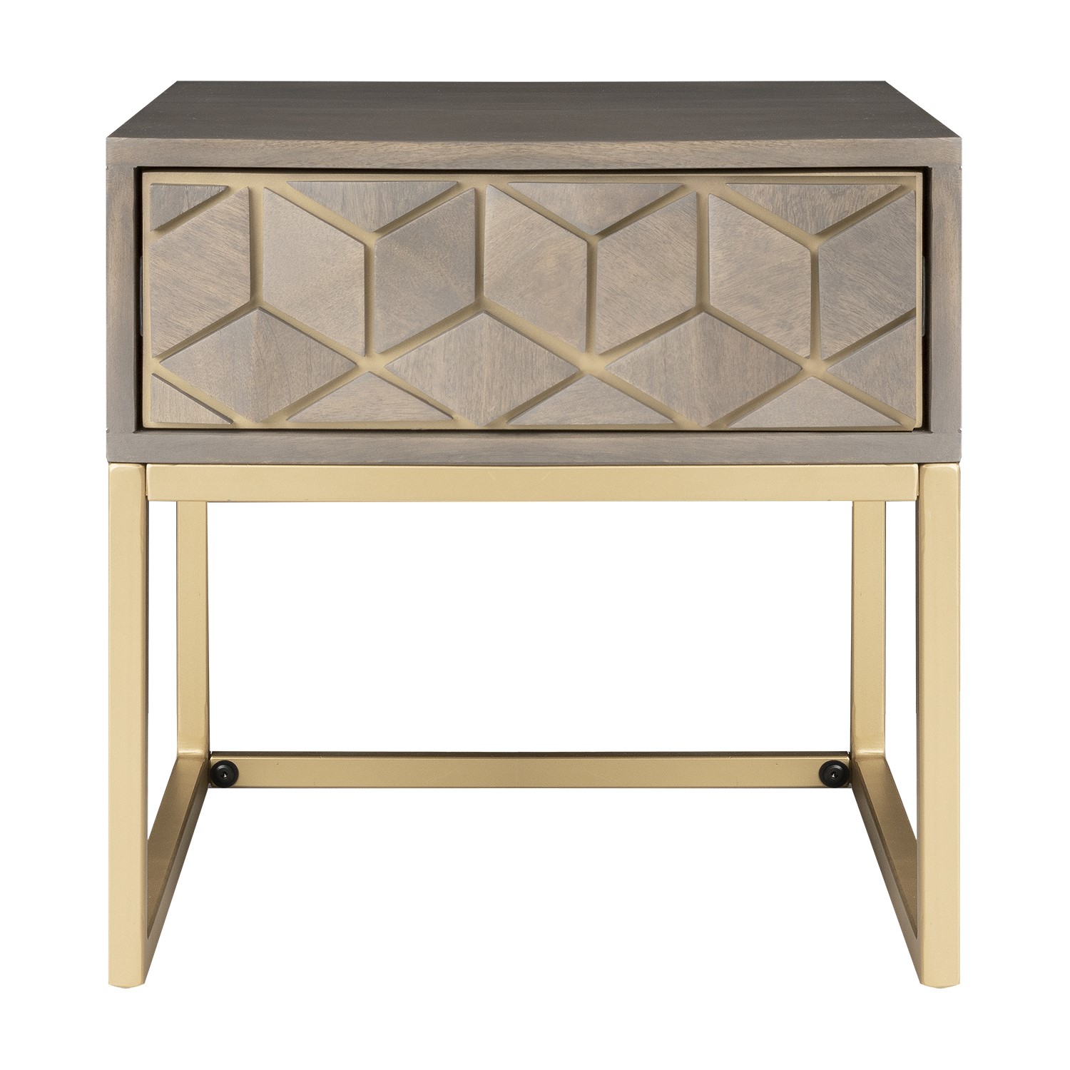 Photo of Grey wash side table with gold legs and storage drawer - alice