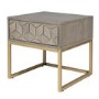 Grey Wash Side Table with Gold Legs and Storage Drawer - Alice