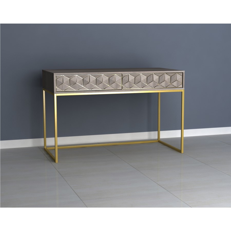 Grey Mango Wood Desk with 2 Push Catch Drawers - Alice