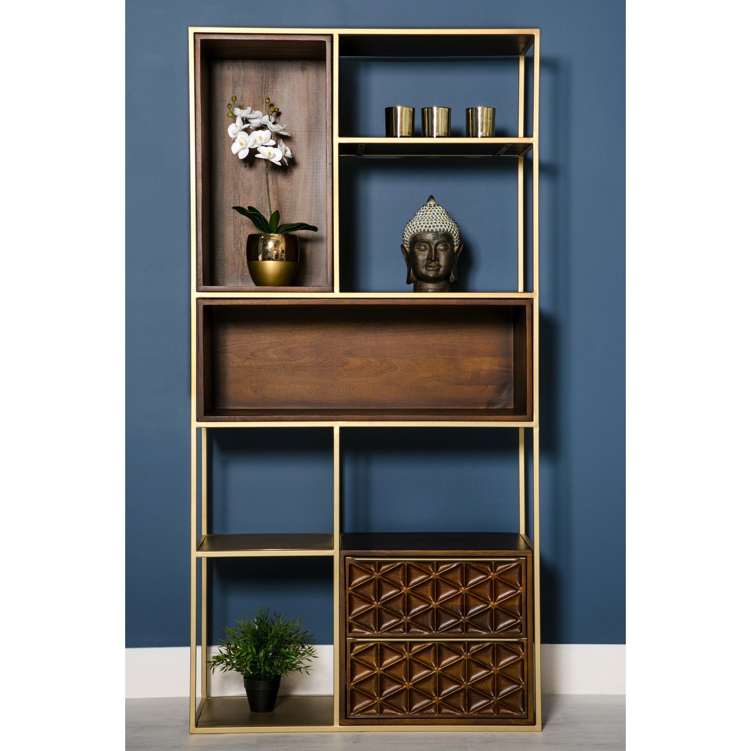 Dark Mango Wood and Gold Frame Bookcase Artisan House Furniture123