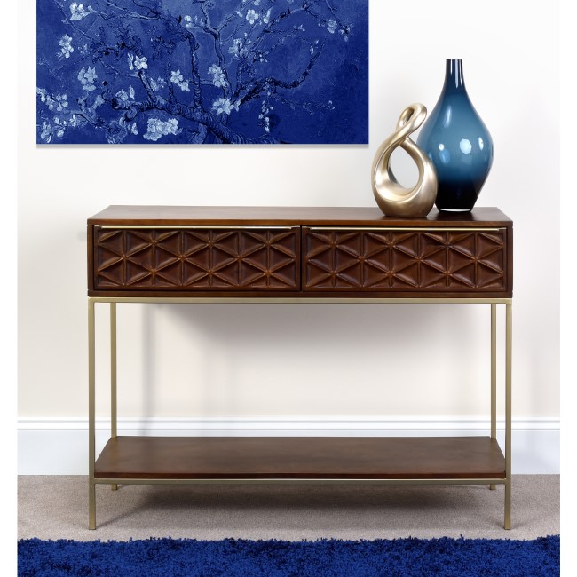 Dark Mango Wood Console Table with Gold Legs - Artisan House