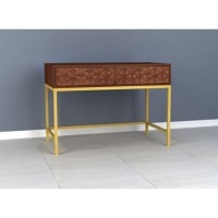 Dark Mango Wood Console Table with Gold Legs - Artisan House