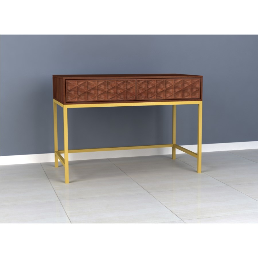 Dark Mango Wood Console Table with Gold Legs - Artisan House