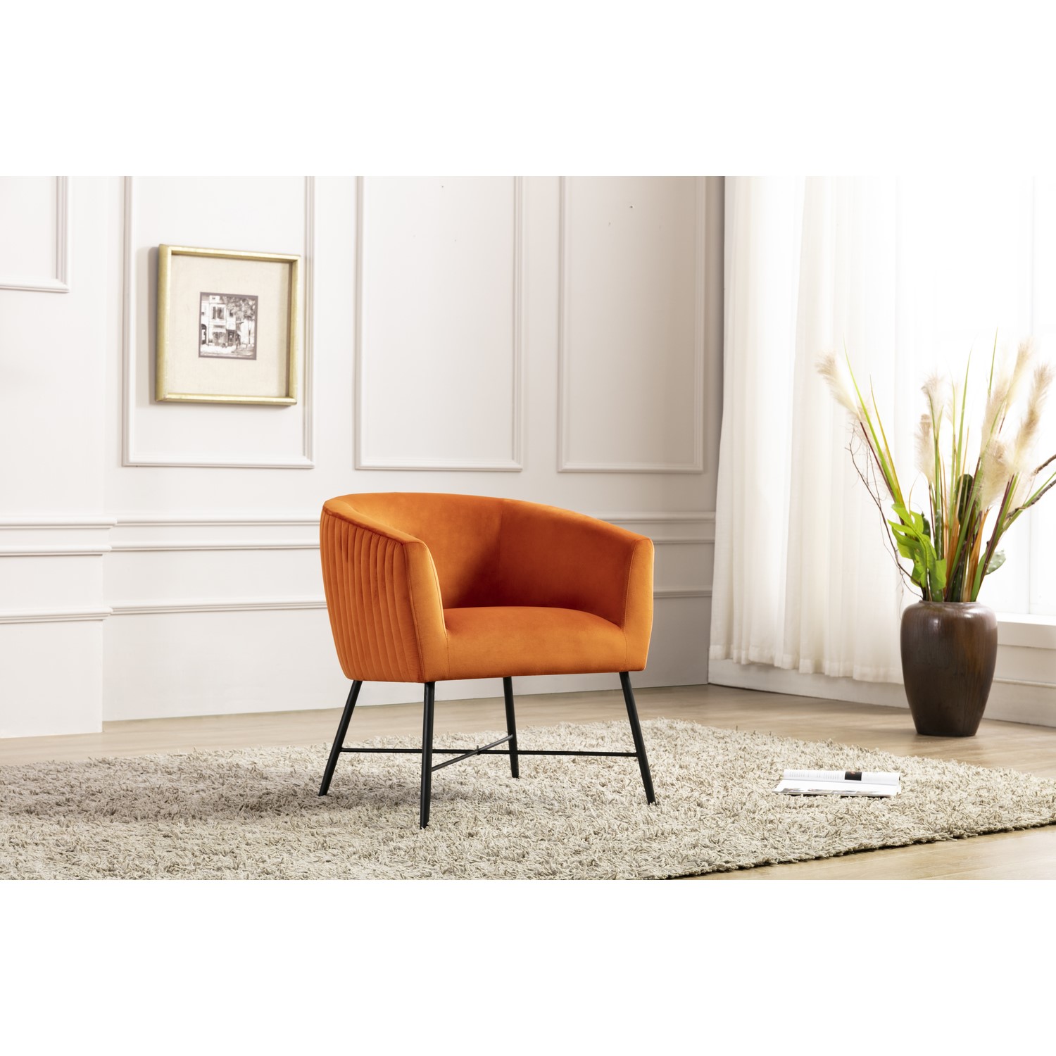 Orange Accent Chairs With Black Legs, Orange Living Room Chair