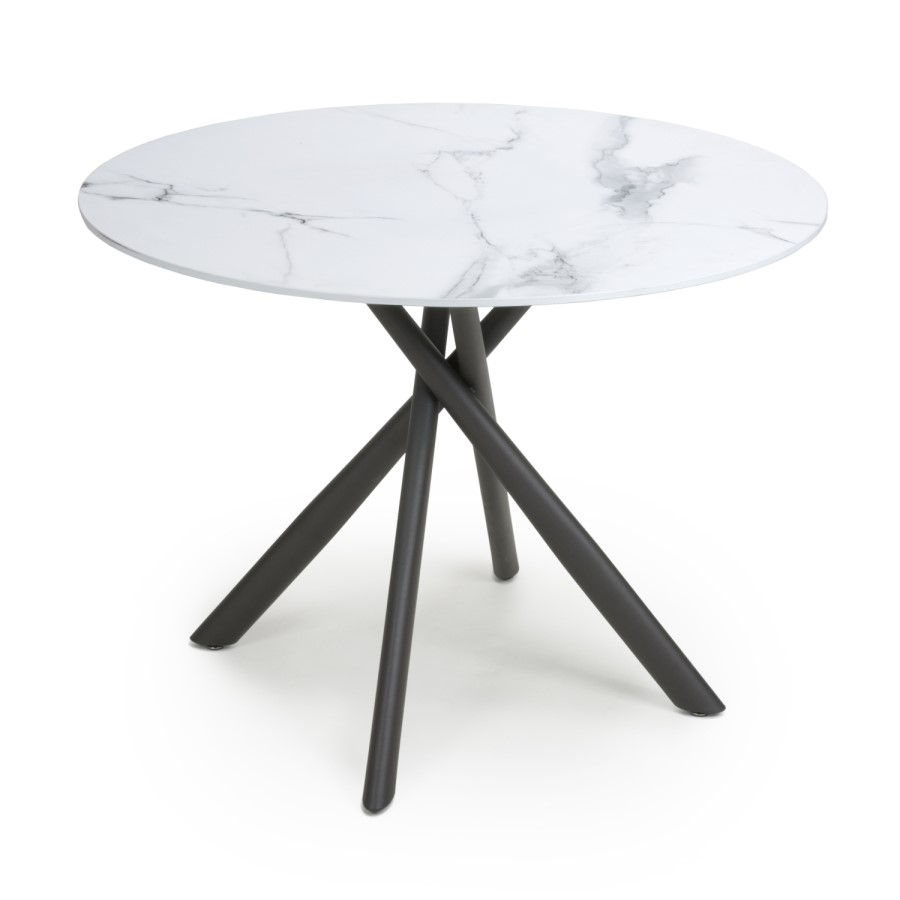 Small Round White Marble Effect Dining Table - Seats 4 - Avesta