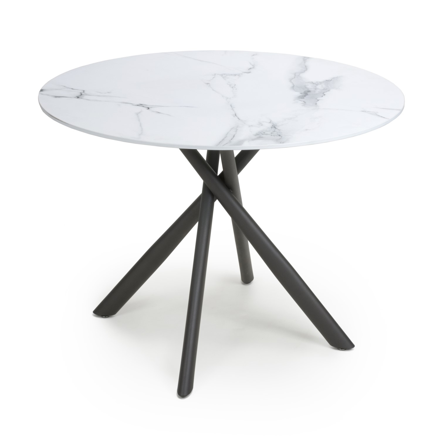 Photo of Small round white marble effect dining table - seats 4 - avesta