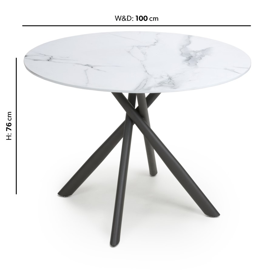 Small Round White Marble Effect Dining Table - Seats 4 - Avesta