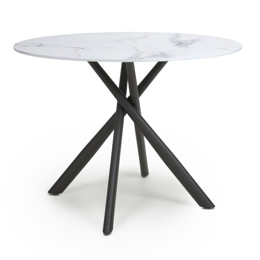 Small Round White Marble Effect Dining Table - Seats 4 - Avesta