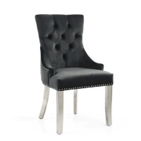 Chester Brushed Velvet Black Accent Chair with Silver Legs