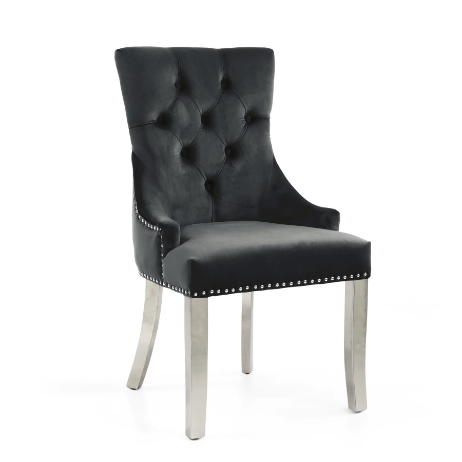 Chester Brushed Velvet Black Accent Chair with Silver Legs