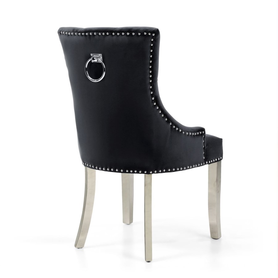 Chester Brushed Velvet Black Accent Chair with Silver Legs