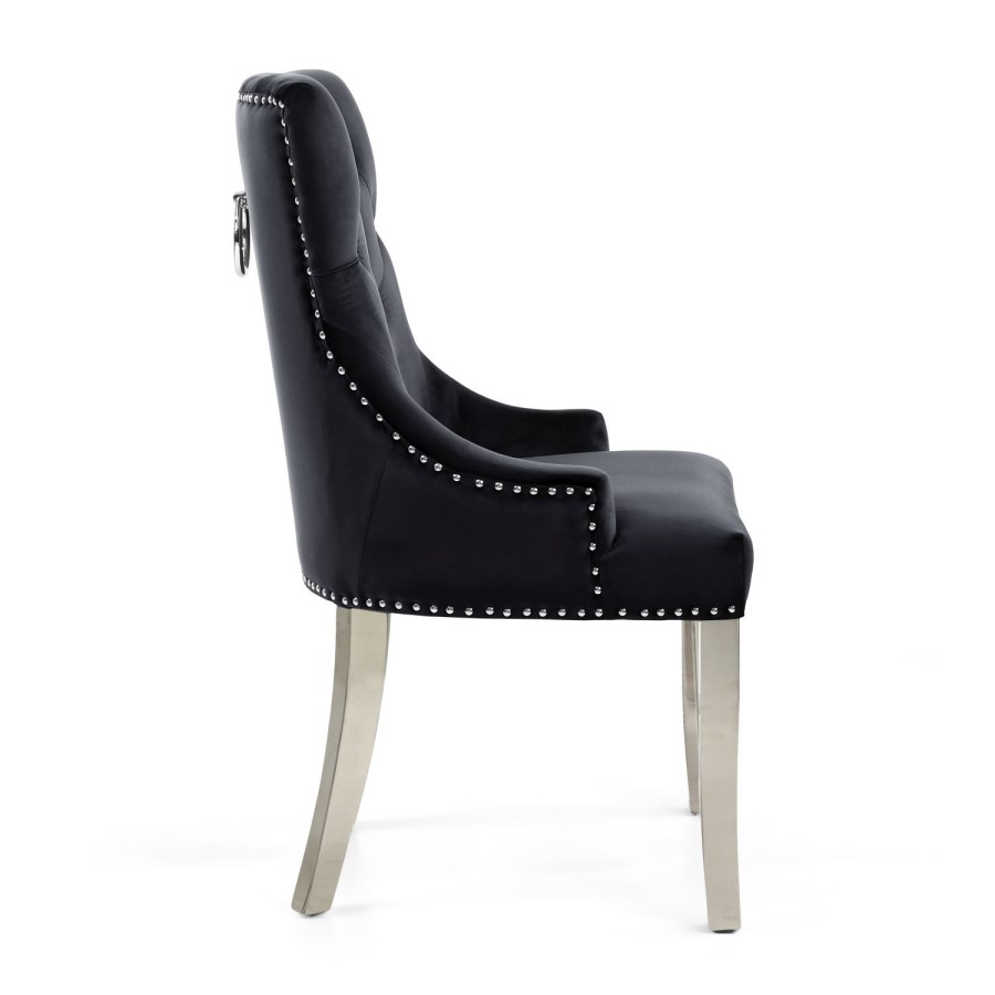 Chester Brushed Velvet Black Accent Chair with Silver Legs