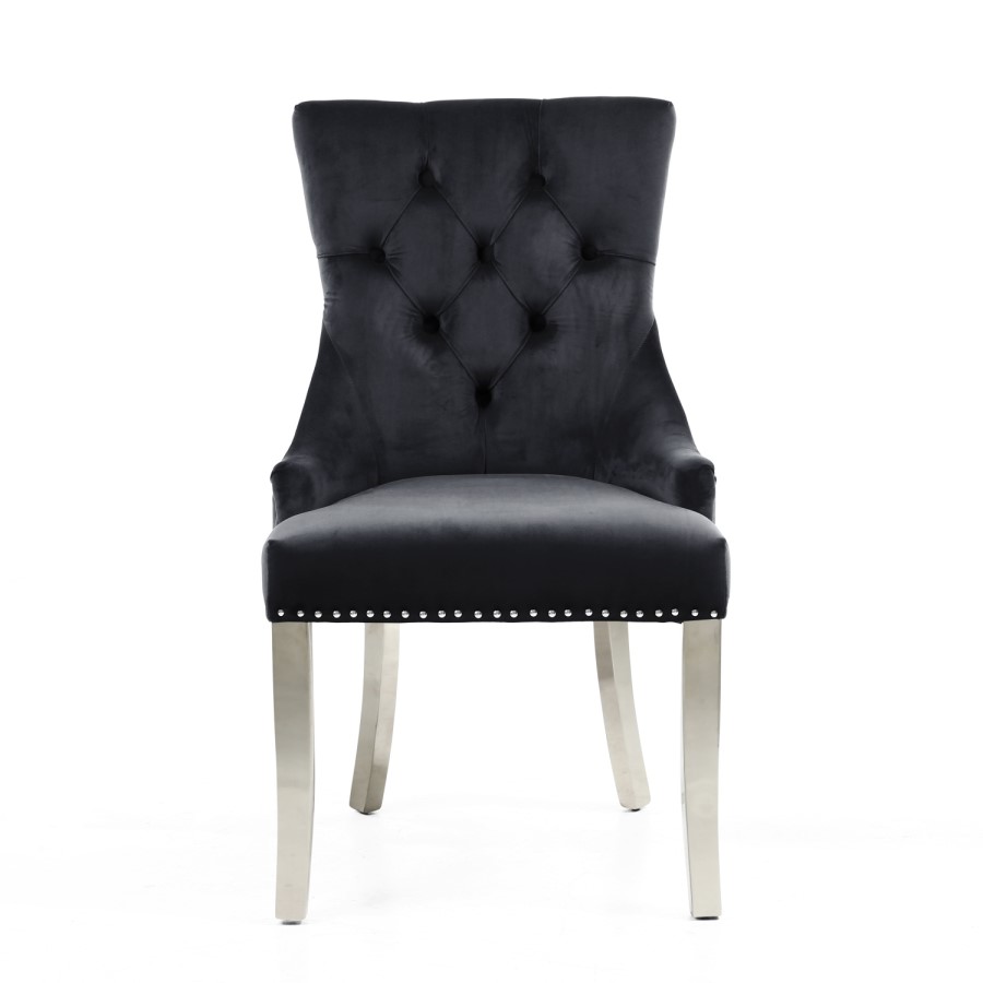 Chester Brushed Velvet Black Accent Chair with Silver Legs
