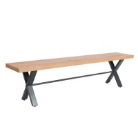 Industrial Dining Bench with Wood Seat & Black Crossed Legs