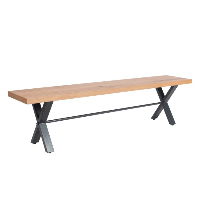 Industrial Dining Bench with Wood Seat & Black Crossed Legs