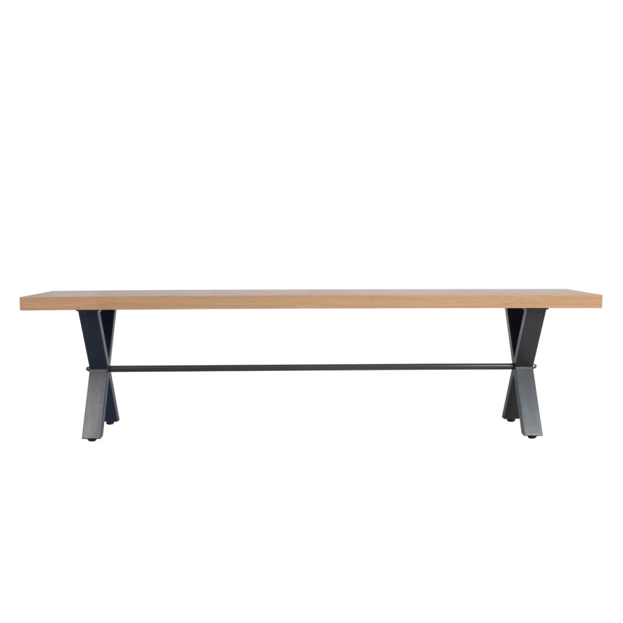 Industrial Dining Bench with Wood Seat & Black Crossed Legs