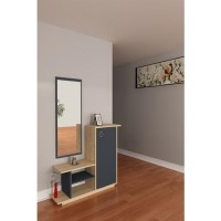 Oak and Grey Hall Cupboard with Matching Mirror