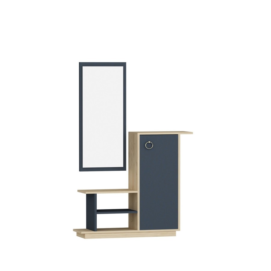 Oak and Grey Hall Cupboard with Matching Mirror
