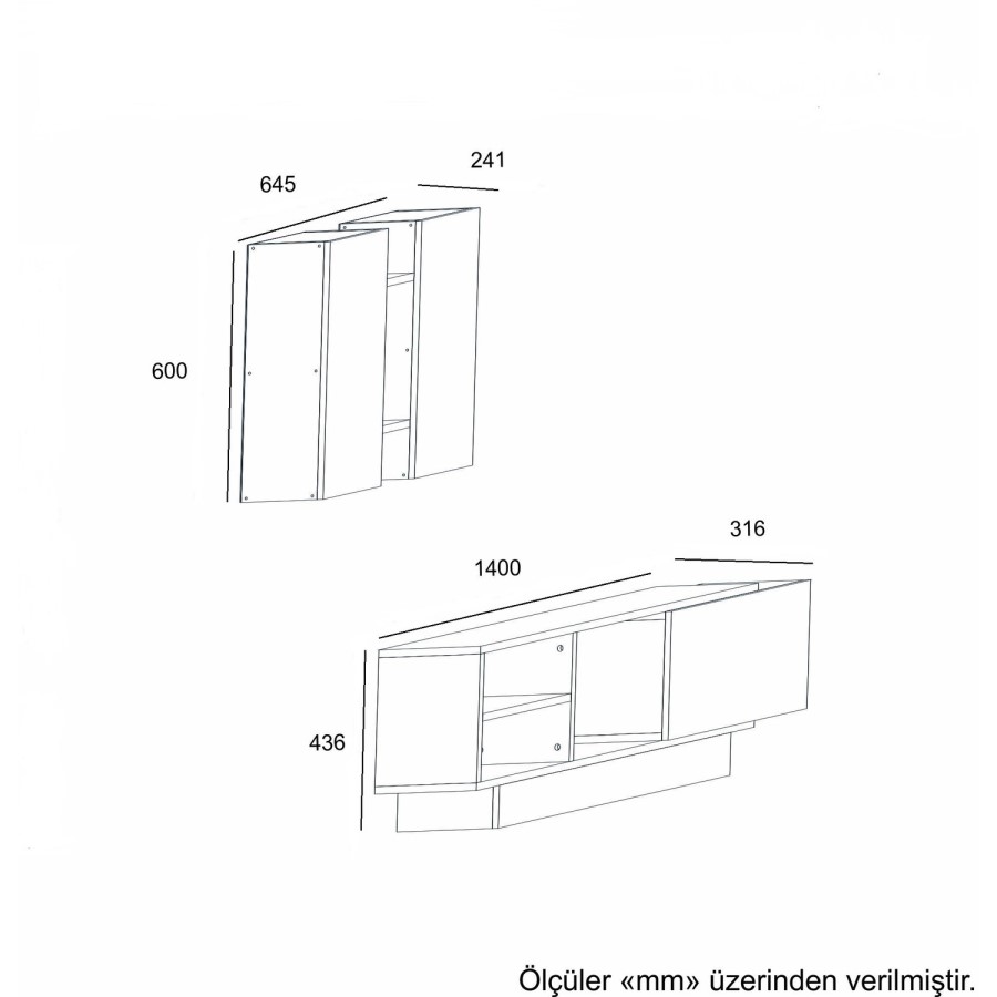 Dark Grey & Oak TV Stand with Wall Hanging Unit