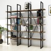 Large Walnut Industrial Bookcase with Black Metal Frame