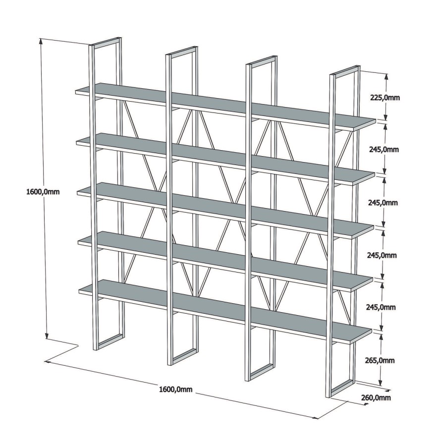 GRADE A1 - Large Industrial Bookcase in Walnut with Black Metal Frame