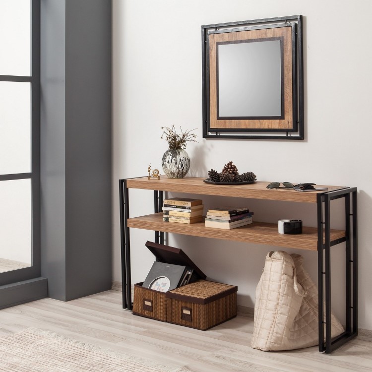 Industrial Style Console Table with Two Shelves