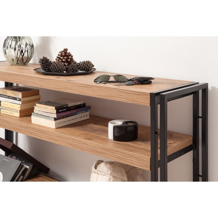 Industrial Style Console Table with Two Shelves