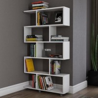 White Geometric Bookshelf with 5 Shelves