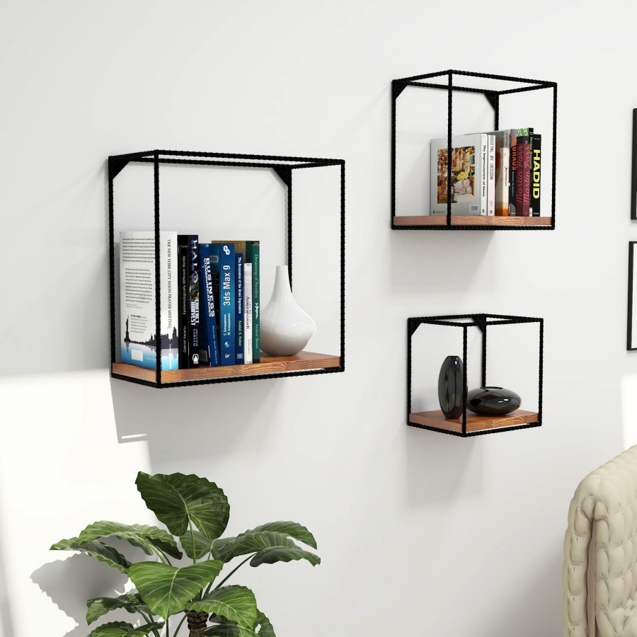 Set of 3 Industrial Style Wall Shelves