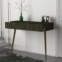 Walnut and Green Textured Console Table 