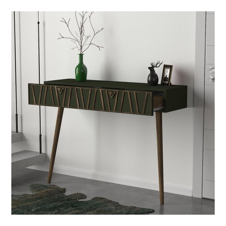 Walnut and Green Textured Console Table 