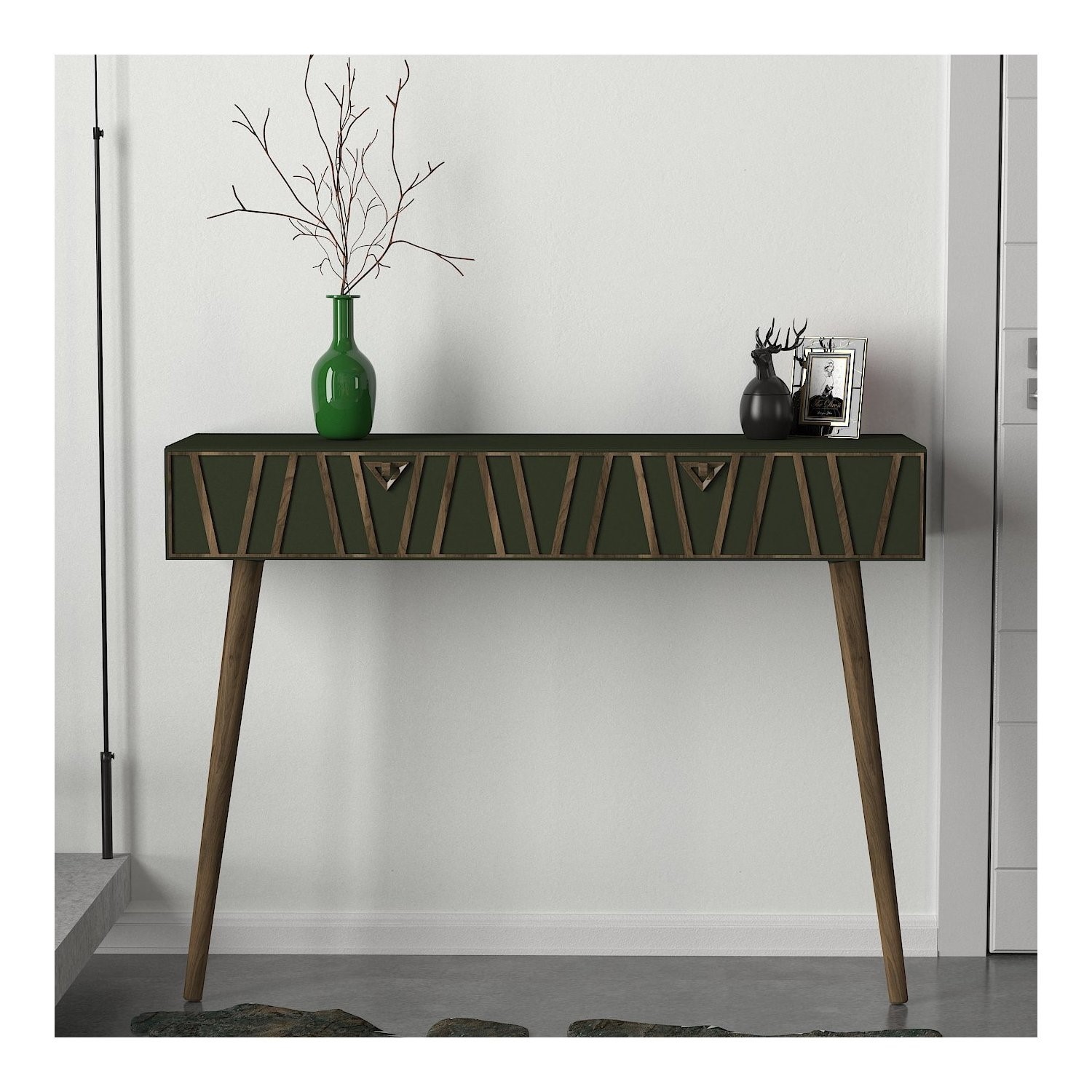 Walnut and Green Textured Console Table - Furniture123