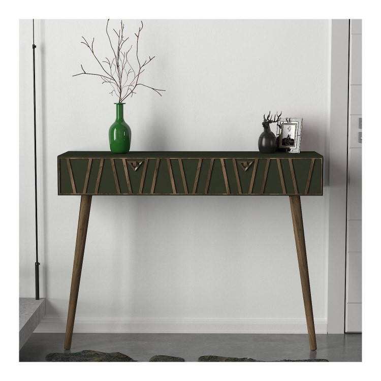 Walnut and Green Textured Console Table 