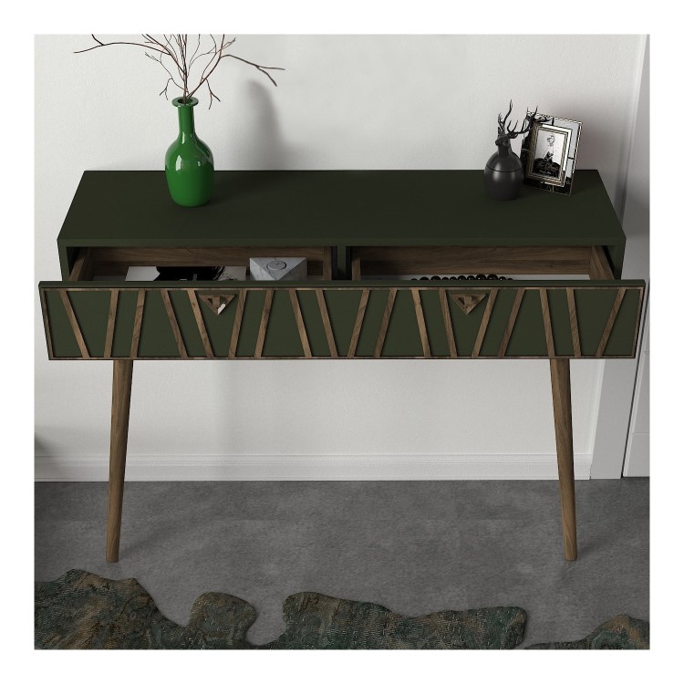 Walnut and Green Textured Console Table 