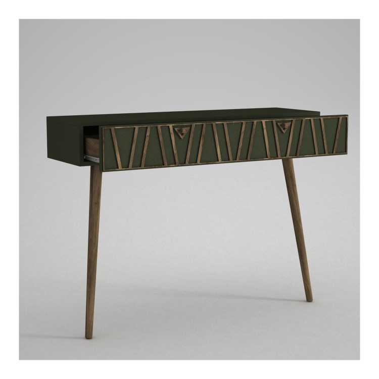 Walnut and Green Textured Console Table 