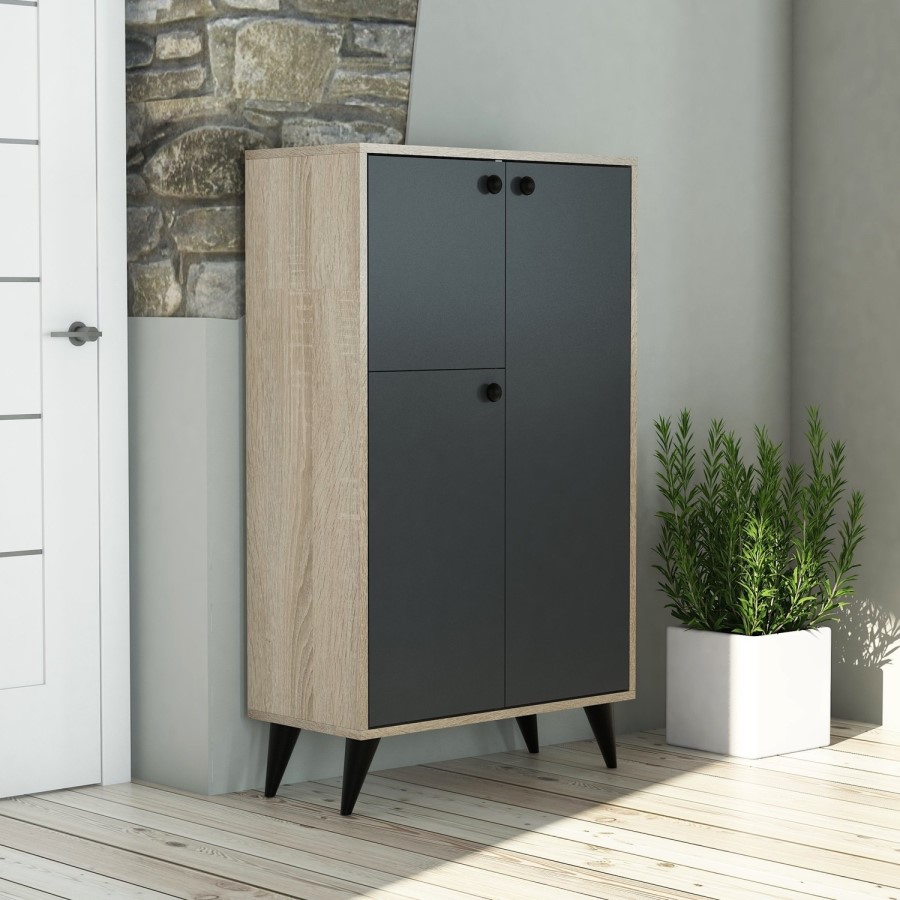 Grey and Oak Large Sideboard with 3 Doors
