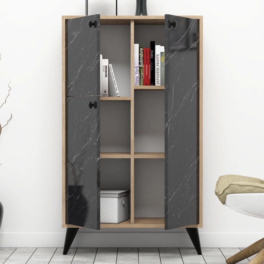 Oak and Marble Effect Large Sideboard with Storage