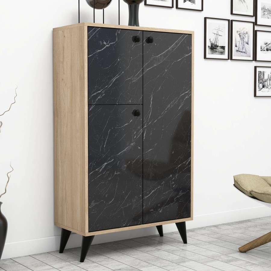 Oak and Marble Effect Large Sideboard with Storage