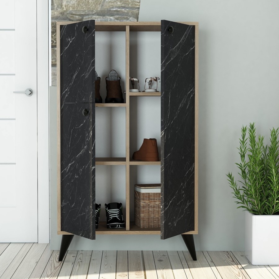 Oak and Marble Effect Large Sideboard with Storage